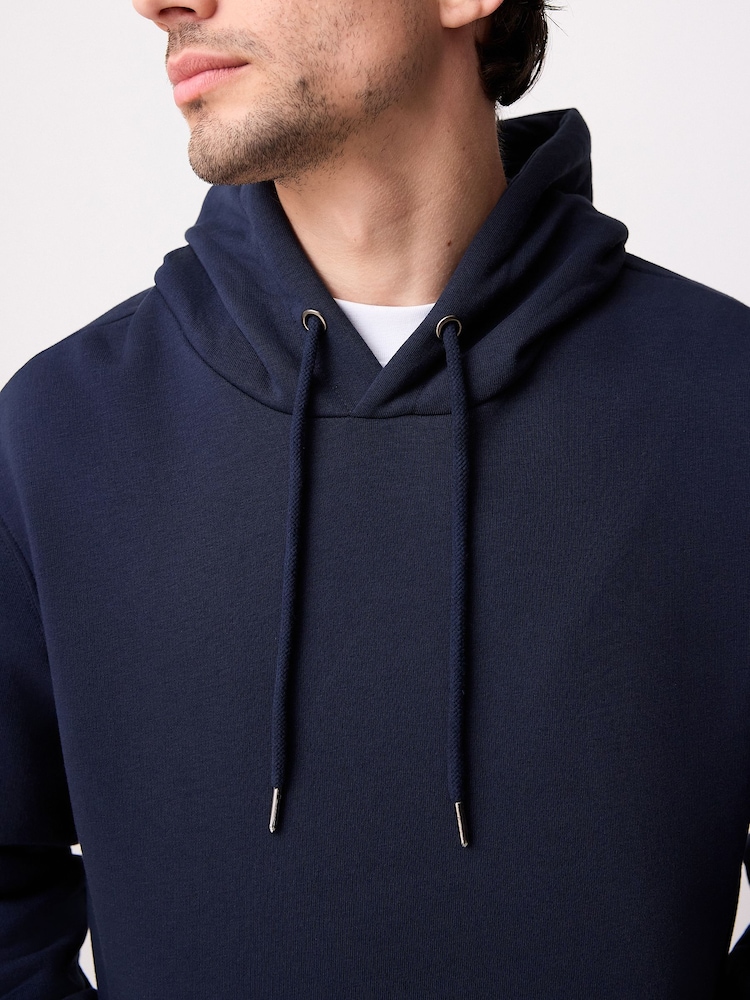 Navy Blue Regular Fit Rich Jersey Fabric Hoodie - Image 6 of 10