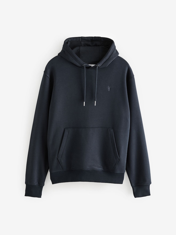 Navy Blue Regular Fit Rich Jersey Fabric Hoodie - Image 8 of 10