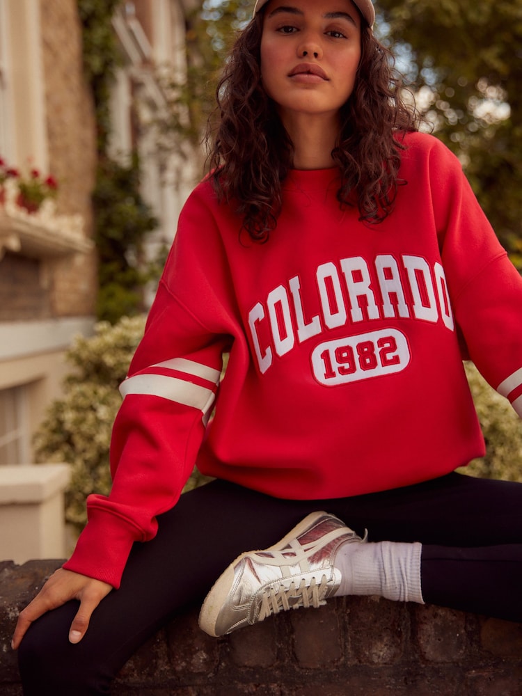 Red Relaxed Fit Colorado American City Graphic Varsity Sweatshirt - Image 1 of 6