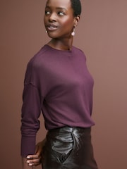 Burgundy Red Soft Touch Cosy Seam Crew Neck Jumper - Image 1 of 7