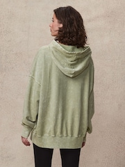 Green Khaki Oversized Rock n Roll Band Graphic Slogan Washed Hoodie Sweatshirt - Image 3 of 7