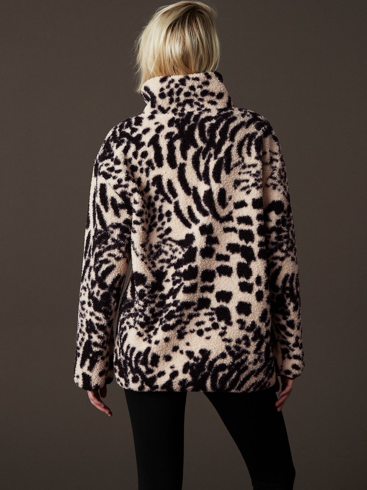 Animal Print Leopard Teddy Borg Cosy Longline Quarter Zip Fleece - Image 4 of 9