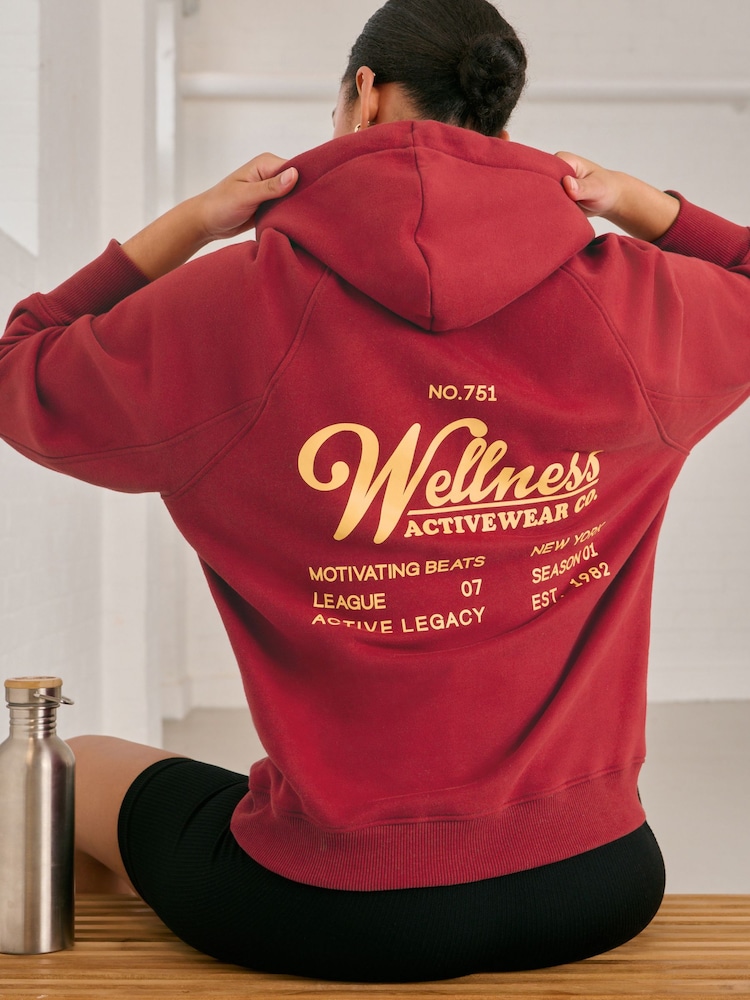 Graphic Berry Red Active Longline Overhead Hoodie - Image 1 of 6 Graphic Berry Red Active Longline Overhead Hoodie - Image 1 of 6