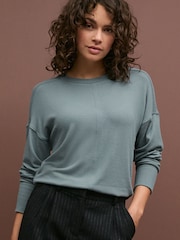 Teal Blue Soft Touch Cosy Seam Crew Neck Jumper - Image 1 of 7