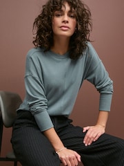 Teal Blue Soft Touch Cosy Seam Crew Neck Jumper - Image 3 of 7