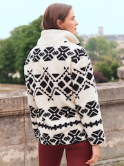 Black/White Print Teddy Borg Cosy Longline Quarter Zip Fleece - Image 3 of 7
