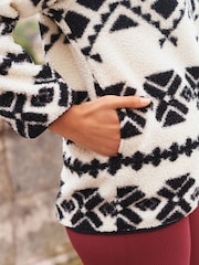 Black/White Print Teddy Borg Cosy Longline Quarter Zip Fleece - Image 5 of 7