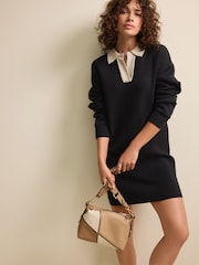 Black Soft Touch Cosy Collared Polo Jumper Dress - Image 1 of 7