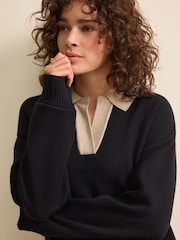 Black Soft Touch Cosy Collared Polo Jumper Dress - Image 5 of 7