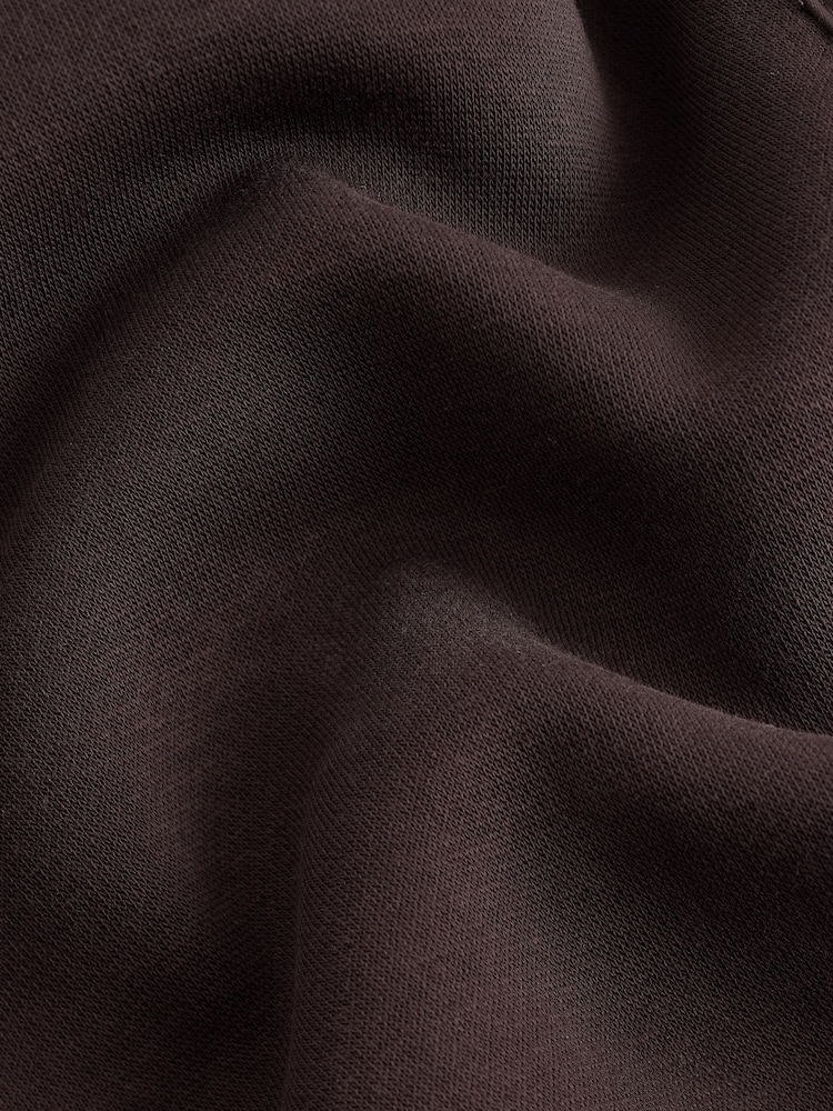 Chocolate Brown Woven Mix Popper Front Heavyweight Jersey Bomber Jacket with Zip Pockets - Image 7 of 7