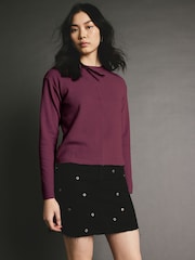 Burgundy Red Cosy Soft Touch Rib Seam Detail Crew Neck Jumper - Image 1 of 4