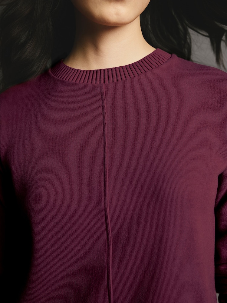 Burgundy Red Cosy Soft Touch Rib Seam Detail Crew Neck Jumper - Image 2 of 4