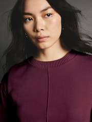Burgundy Red Cosy Soft Touch Rib Seam Detail Crew Neck Jumper - Image 3 of 4