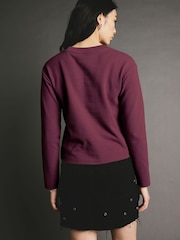 Burgundy Red Cosy Soft Touch Rib Seam Detail Crew Neck Jumper - Image 4 of 4
