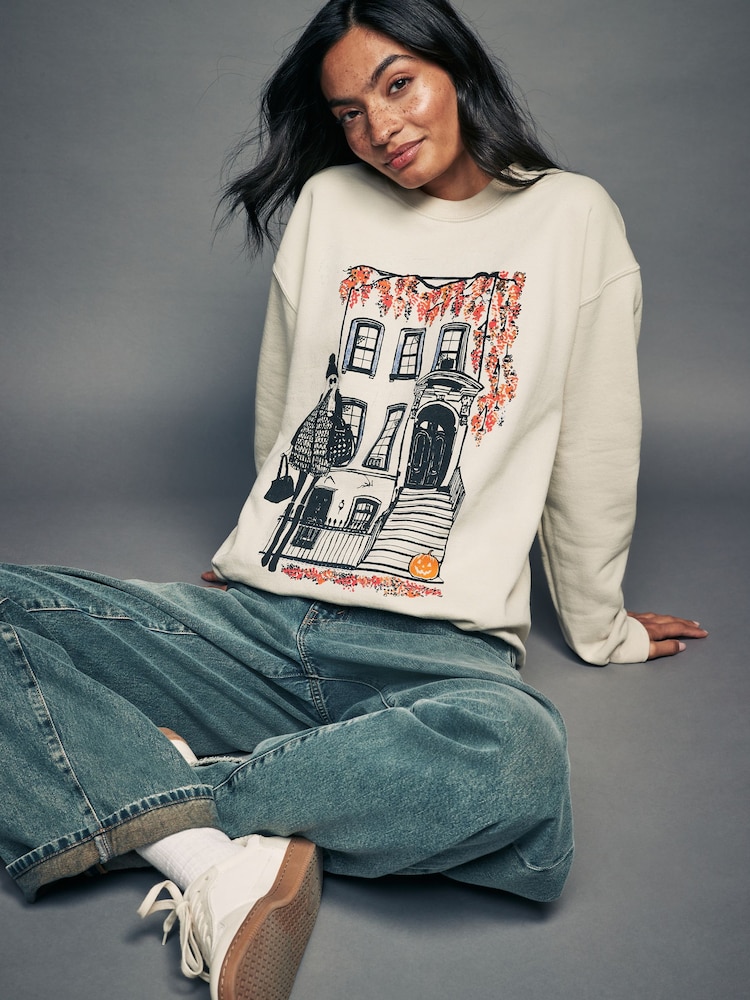 Ecru Natural Halloween Autumnal City Town House Proud London License Sweatshirt - Image 1 of 4