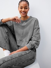 Charcoal Grey Washed Exposed Seam Crew Neck 100% Cotton Sweatshirt - Image 1 of 7