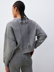 Charcoal Grey Washed Exposed Seam Crew Neck 100% Cotton Sweatshirt - Image 3 of 7