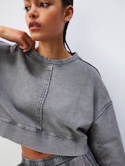Charcoal Grey Washed Exposed Seam Crew Neck 100% Cotton Sweatshirt - Image 5 of 7