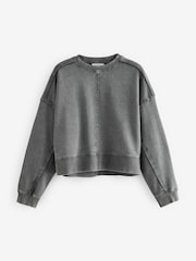 Charcoal Grey Washed Exposed Seam Crew Neck 100% Cotton Sweatshirt - Image 6 of 7