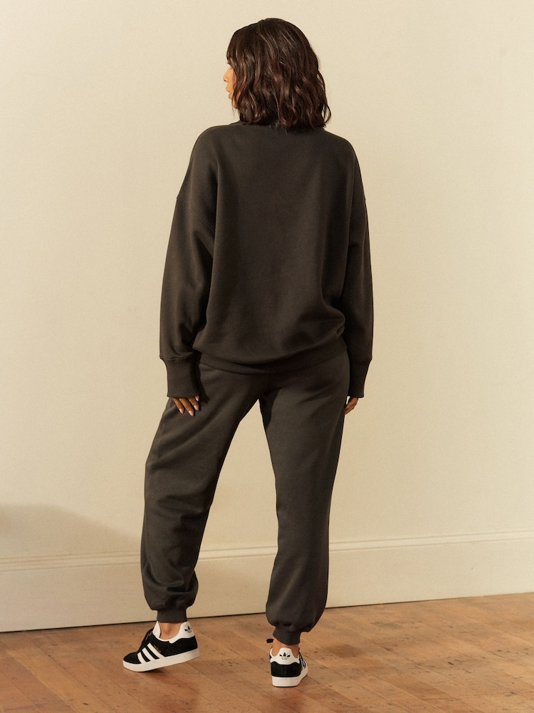 Grey Charcoal Relaxed Fit Quarter Zip Wellness Slogan Graphic Sweatshirt - Image 2 of 5