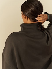 Grey Charcoal Relaxed Fit Quarter Zip Wellness Slogan Graphic Sweatshirt - Image 3 of 5