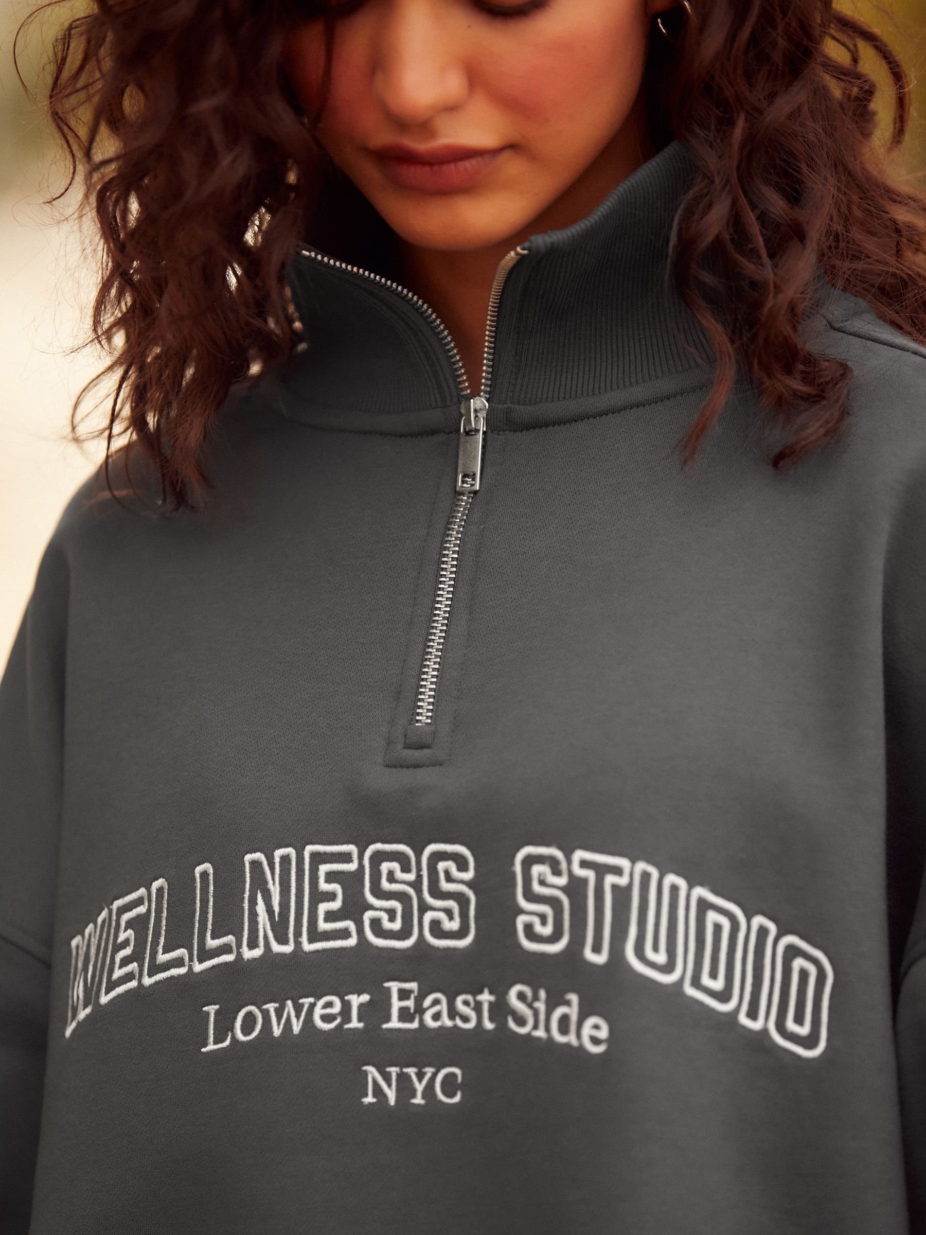 Buy Grey Charcoal Relaxed Fit Quarter Zip Wellness Slogan Graphic  Sweatshirt from Next Luxembourg
