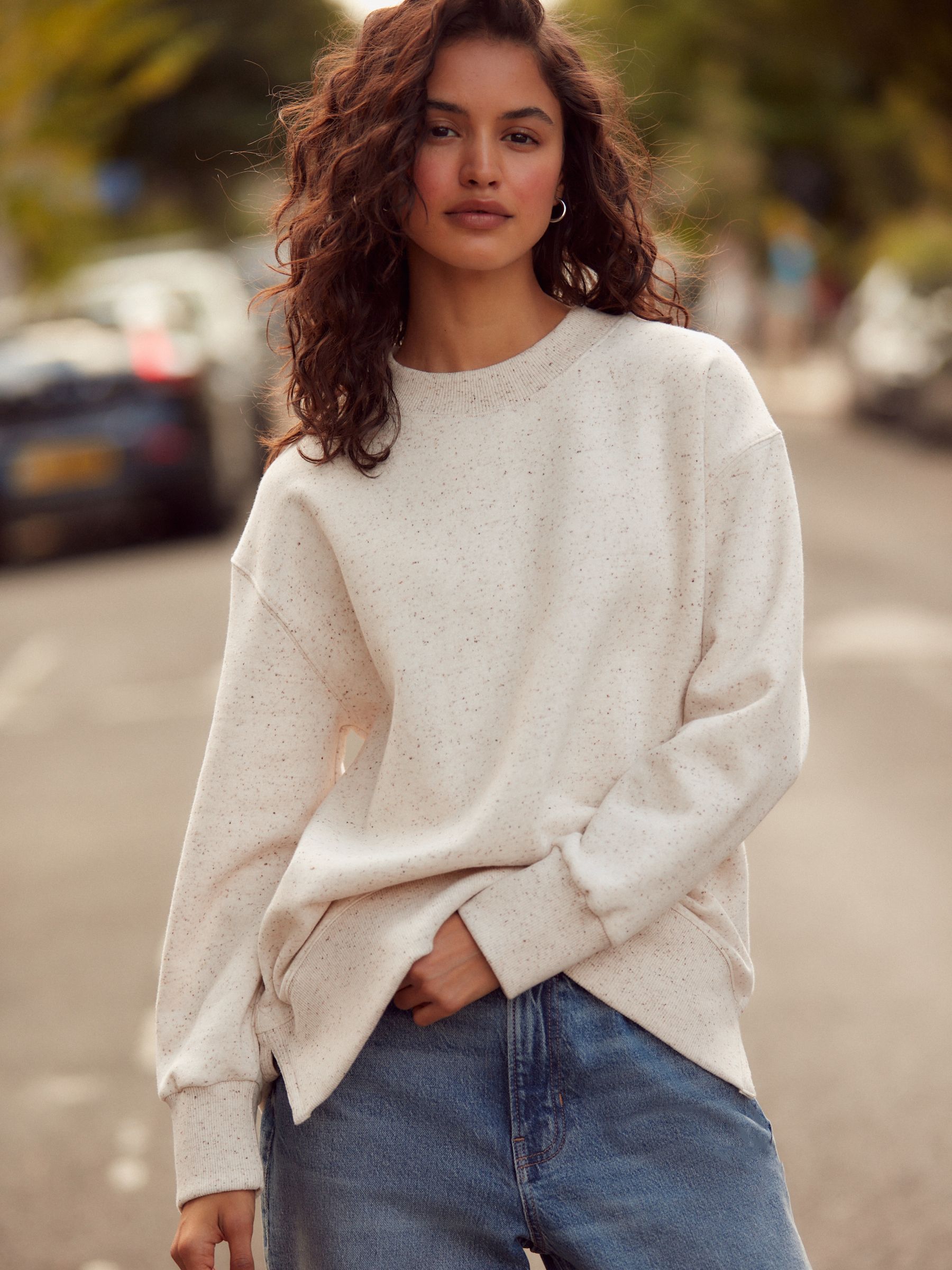 Natural Oatmeal Relaxed Fit Essentials Longline Sweatshirt