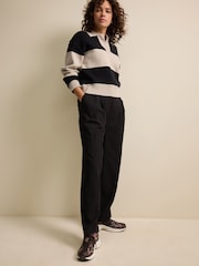 Neutral/Black Stripe Soft Touch Cosy Collared Button Down Polo Sweatshirt - Image 2 of 7