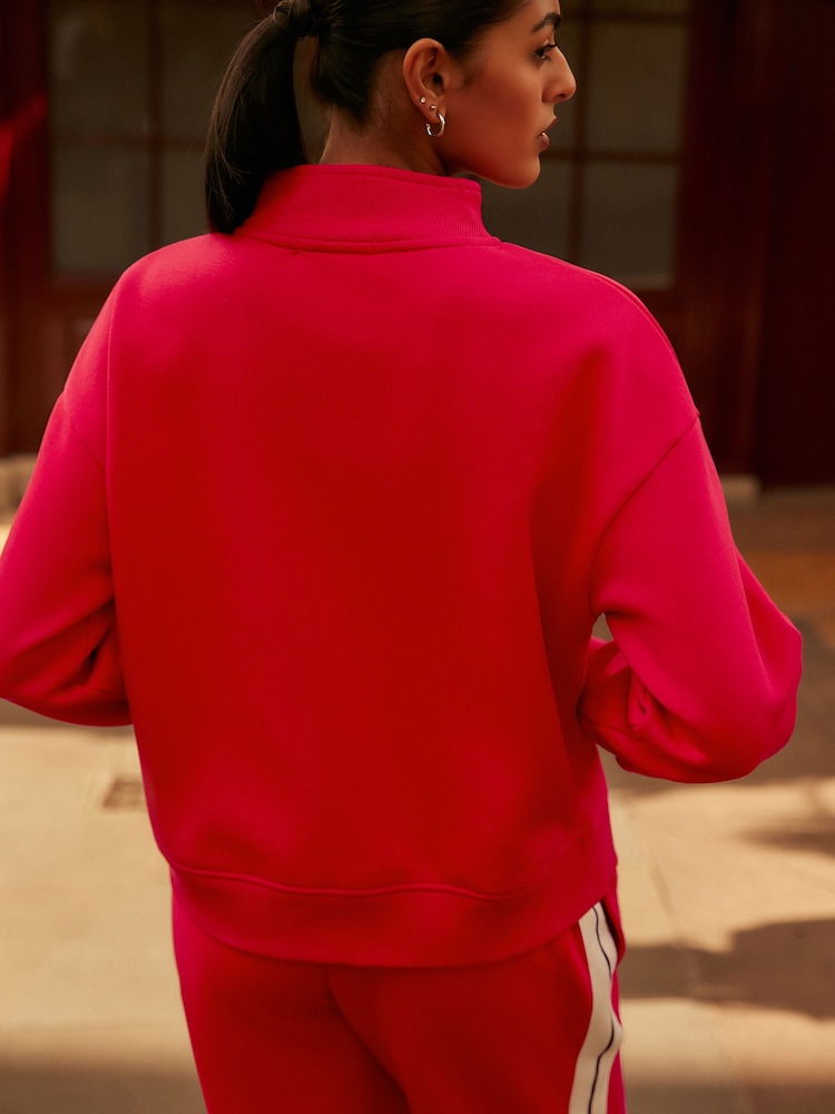 Red Graphic Mod Zip Neck Sweat Top - Image 3 of 6