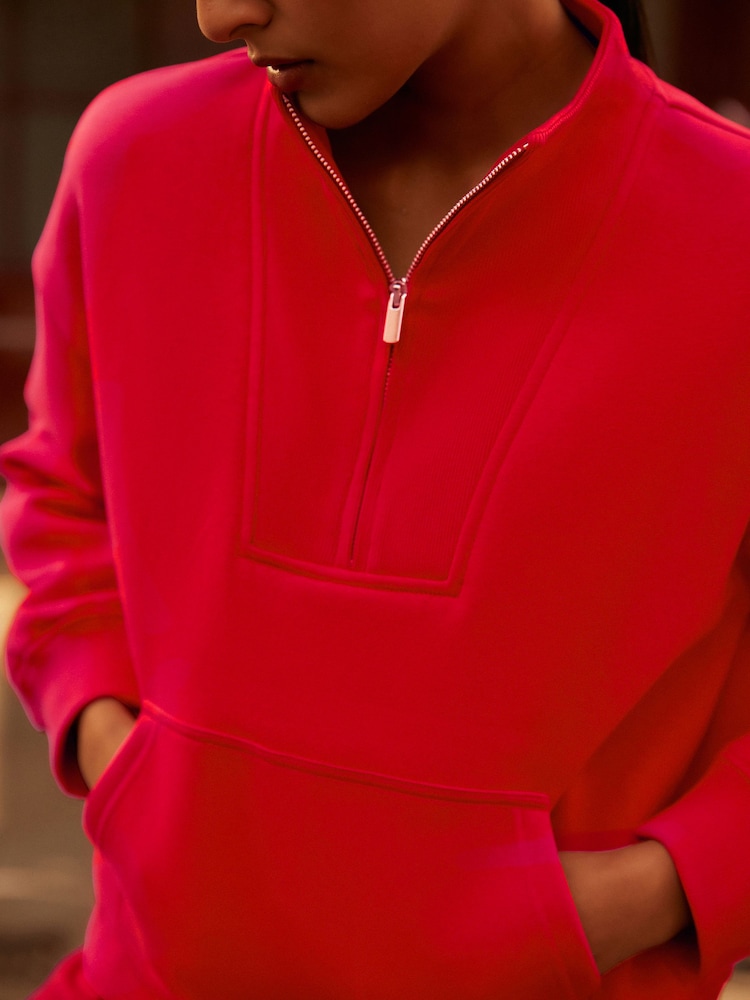 Red Graphic Mod Zip Neck Sweat Top - Image 4 of 6