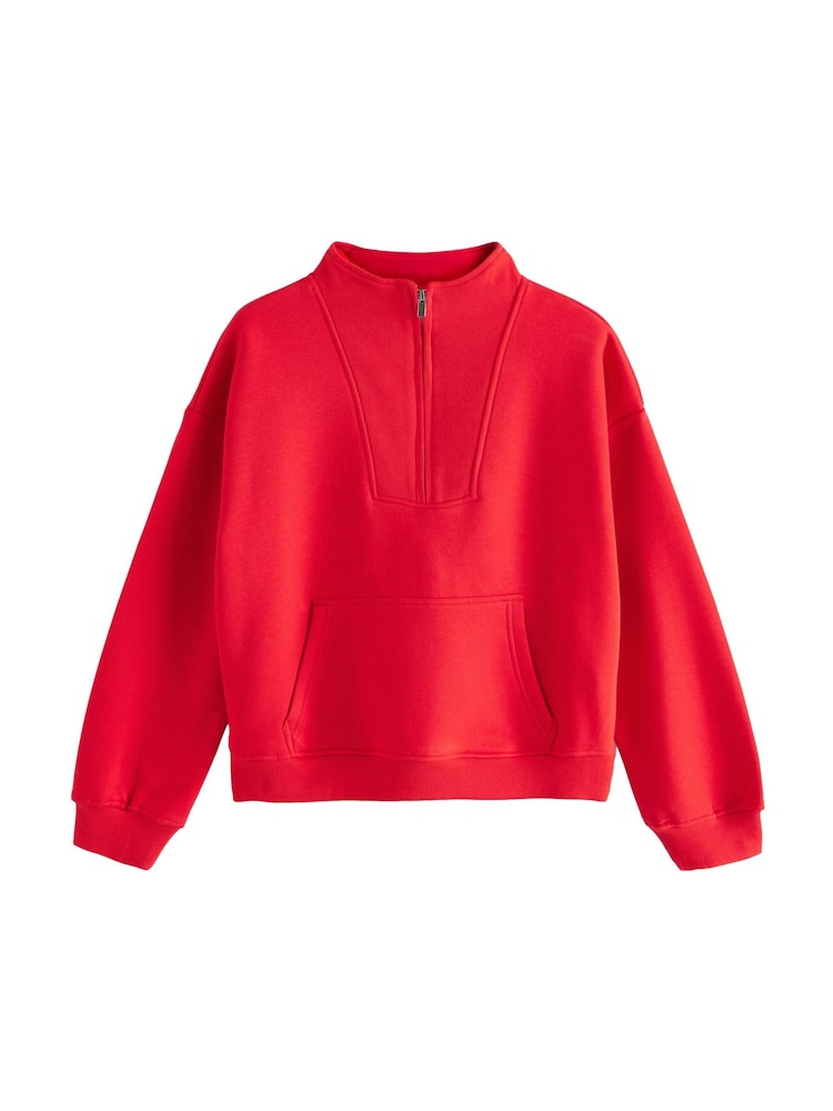 Red Graphic Mod Zip Neck Sweat Top - Image 5 of 6