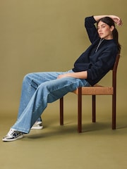 Navy Blue Graphic Mod Zip Neck Sweat Top - Image 3 of 7