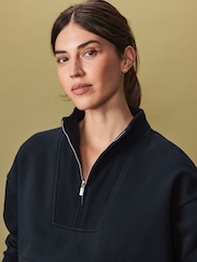 Navy Blue Graphic Mod Zip Neck Sweat Top - Image 5 of 7