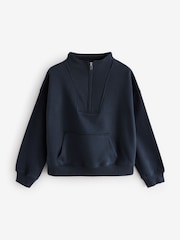 Navy Blue Graphic Mod Zip Neck Sweat Top - Image 6 of 7