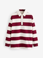 Burgundy Stripe Slogan Graphic Collared Varsity Rugby 100% Cotton Polo Shirt - Image 6 of 7