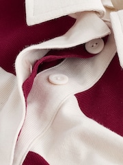 Burgundy Stripe Slogan Graphic Collared Varsity Rugby 100% Cotton Polo Shirt - Image 7 of 7