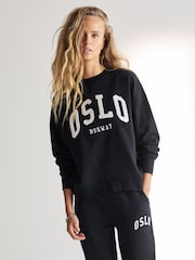 Noir Blanc Monochrome - Bouclé Detail Manches longues Graphic Slogan Sweat-shirt - Image 1 of 7