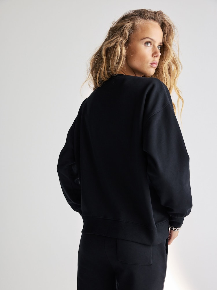 Noir Blanc Monochrome - Bouclé Detail Manches longues Graphic Slogan Sweat-shirt - Image 4 of 7