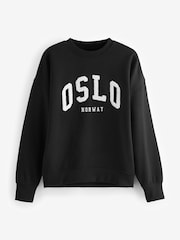 Noir Blanc Monochrome - Bouclé Detail Manches longues Graphic Slogan Sweat-shirt - Image 6 of 7