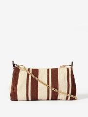 Mint Velvet Brown Isla Stripe Beaded Clutch Bag - Image 1 of 6