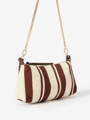 Mint Velvet Brown Isla Stripe Beaded Clutch Bag - Image 4 of 6