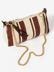Mint Velvet Brown Isla Stripe Beaded Clutch Bag - Image 6 of 6