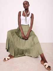 Mint Velvet Green Satin Midi Skirt - Image 1 of 8