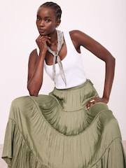 Mint Velvet Green Satin Midi Skirt - Image 6 of 8
