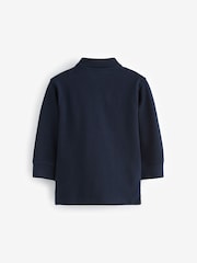 Navy Blue Christmas Long Sleeve 100% Cotton All-Over Embroidered Polo Shirt (3mths-7yrs) - Image 2 of 3