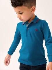 Cobalt Blue 100% Cotton Long Sleeve Polo Shirt (3mths-7yrs) - Image 1 of 7