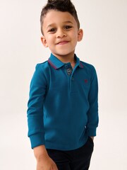 Cobalt Blue 100% Cotton Long Sleeve Polo Shirt (3mths-7yrs) - Image 4 of 7