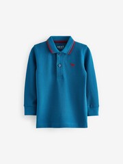 Cobalt Blue 100% Cotton Long Sleeve Polo Shirt (3mths-7yrs) - Image 5 of 7