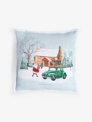 Grey 100% Cotton Santa Scene Christmas Cushion - Image 3 of 5