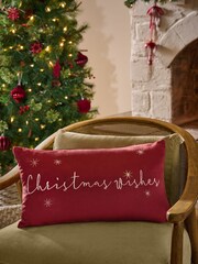 Red Christmas Wishes Velour Cushion - Image 1 of 6